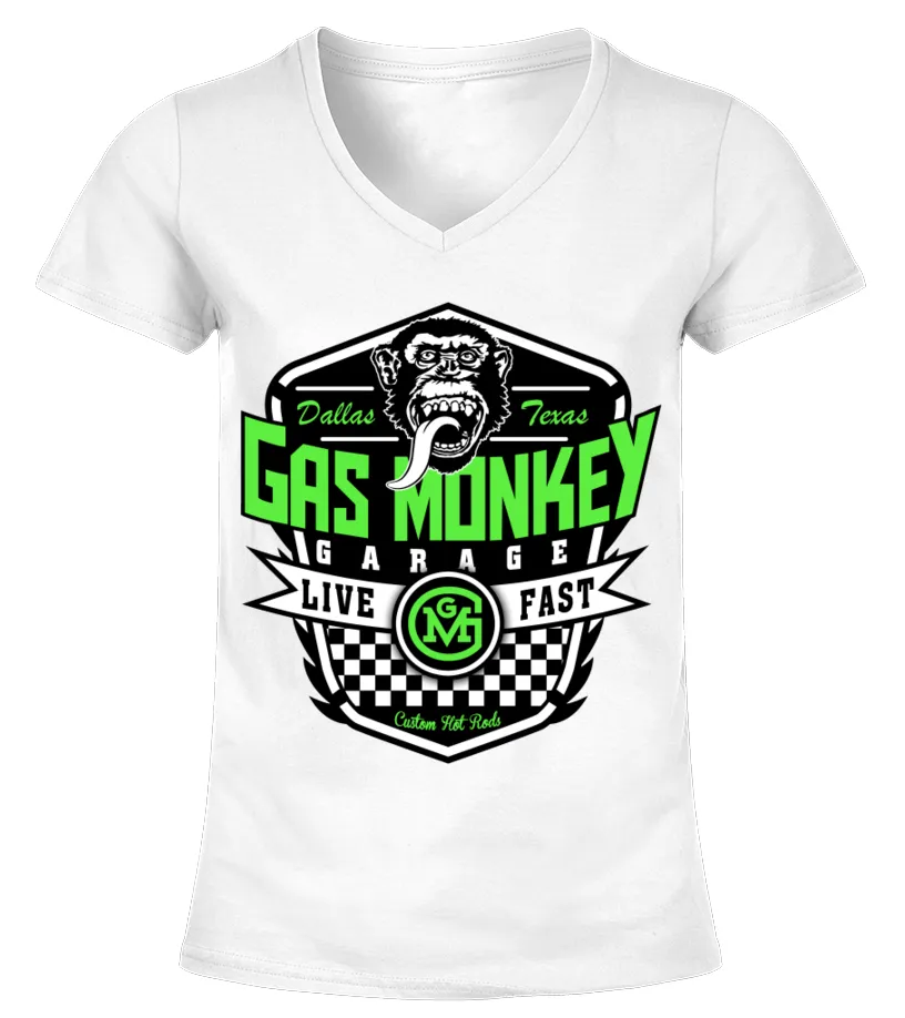 GMK046WT. GAS MONKEY GARAGE CAMISETA CUELLO PICO MUJER