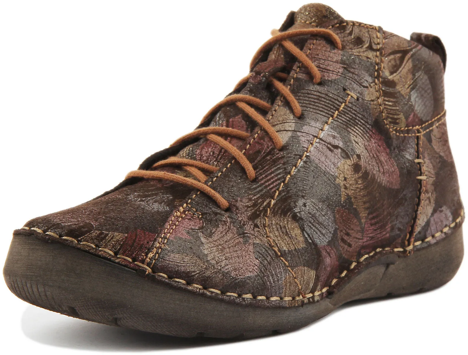 Josef Seibel Fergey 97 Botín de cuero con cordones para mujer en marrón