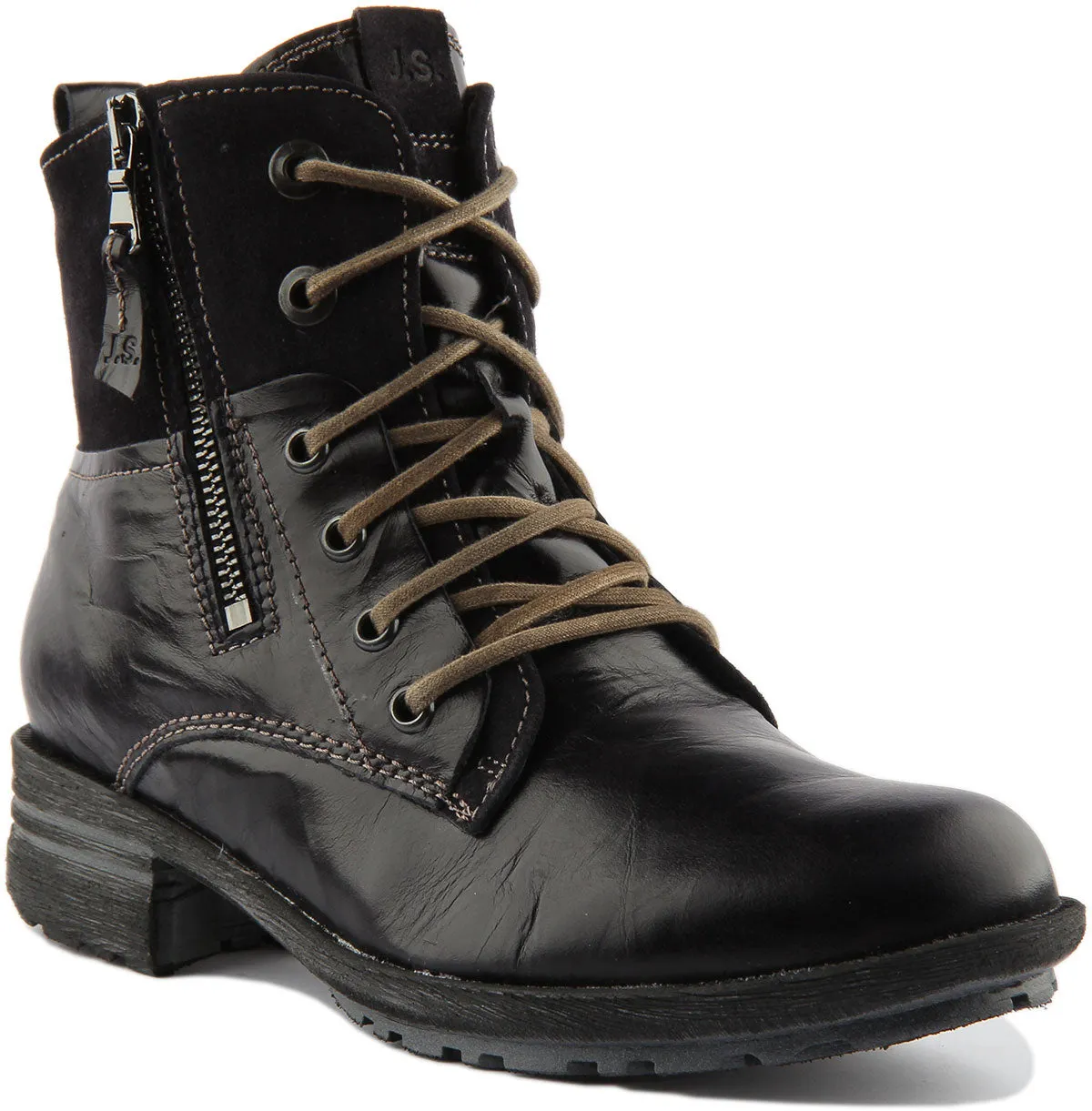 Josef Seibel Sandra 91 Botín de piel con cordones con cremallera lateral para mujer en marino