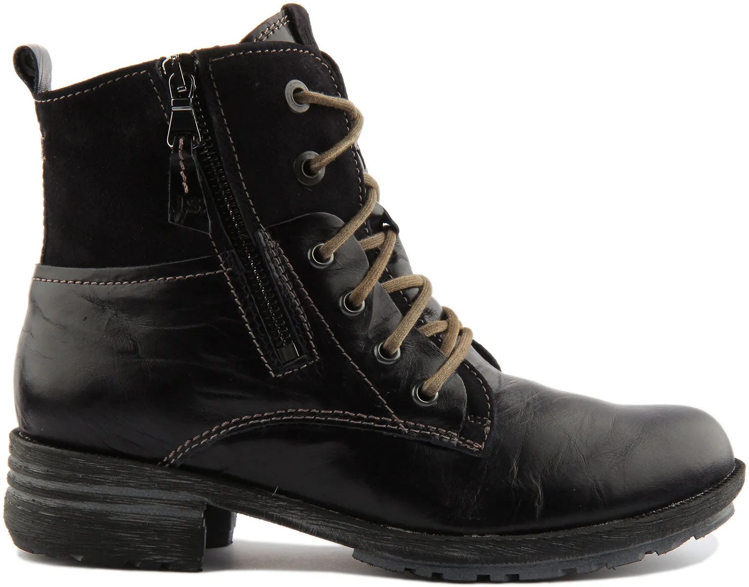 Josef Seibel Sandra 91 Botín de piel con cordones con cremallera lateral para mujer en marino