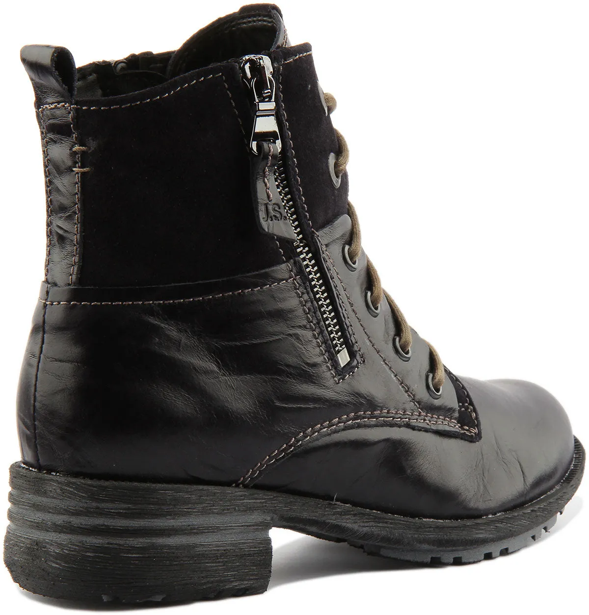 Josef Seibel Sandra 91 Botín de piel con cordones con cremallera lateral para mujer en marino
