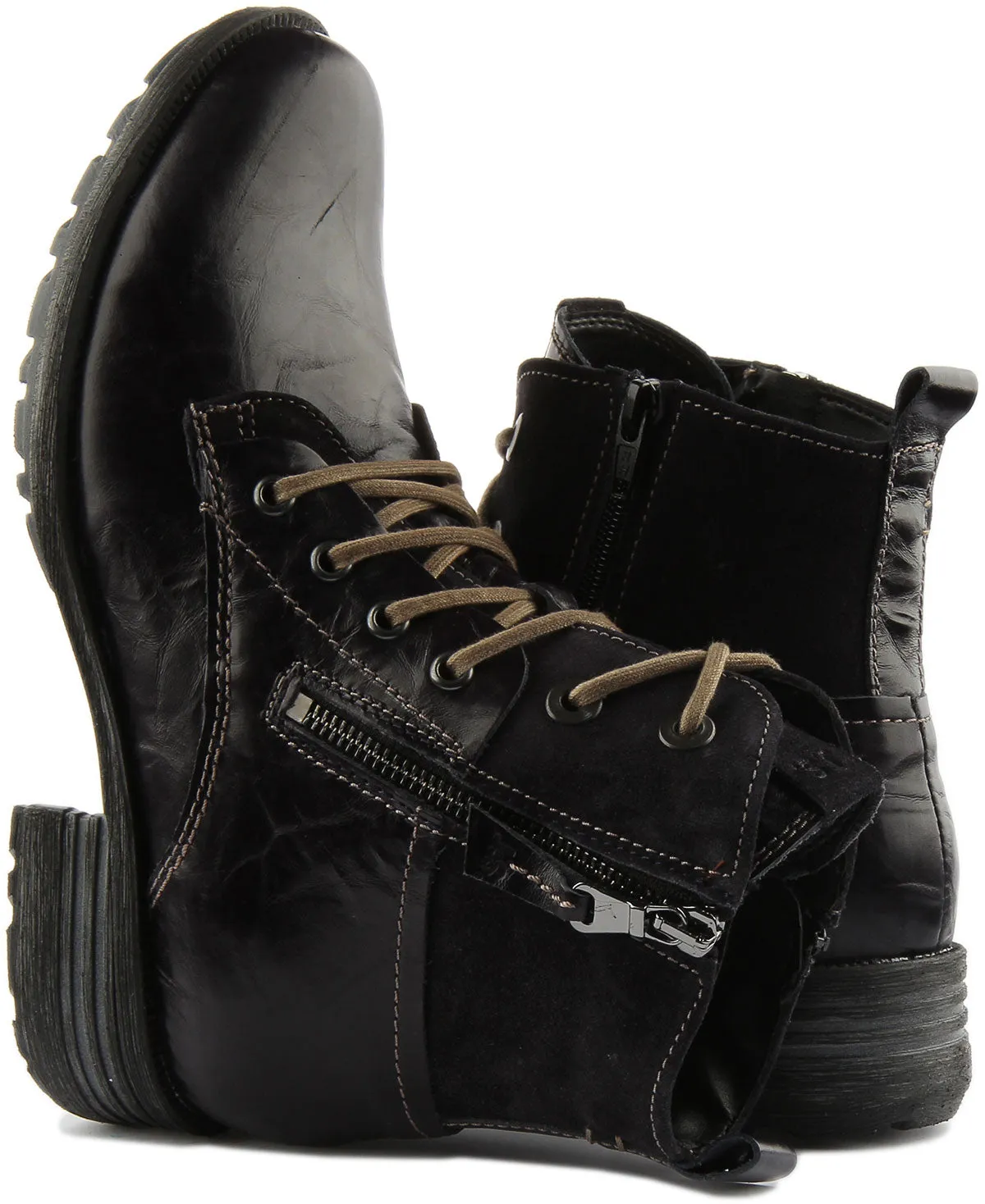 Josef Seibel Sandra 91 Botín de piel con cordones con cremallera lateral para mujer en marino