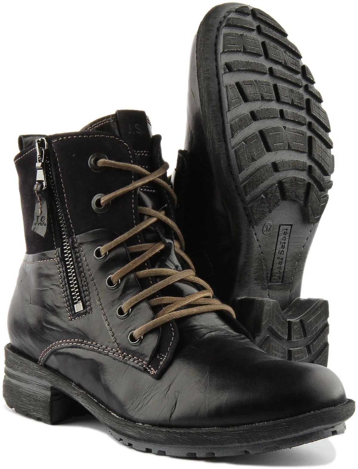 Josef Seibel Sandra 91 Botín de piel con cordones con cremallera lateral para mujer en marino