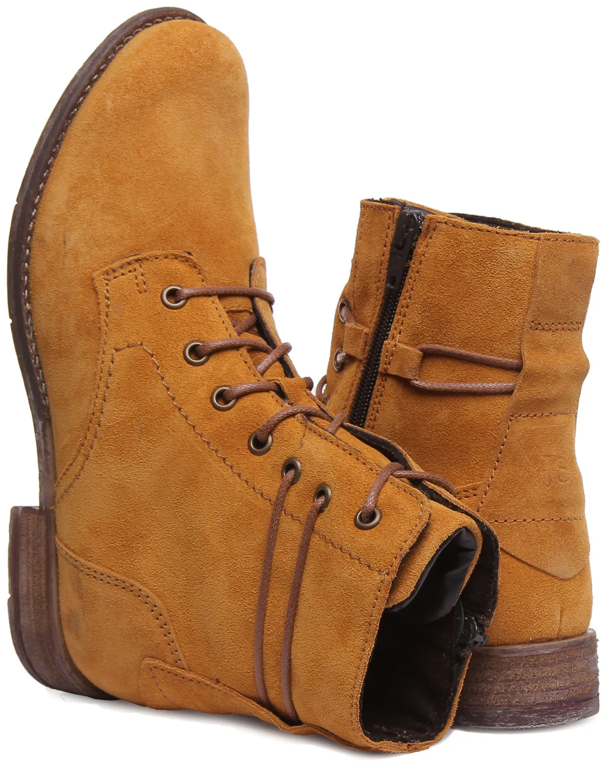 Josef Seibel Sienna 70 Botín de piel con cordones y cremallera lateral para mujer en mostaza