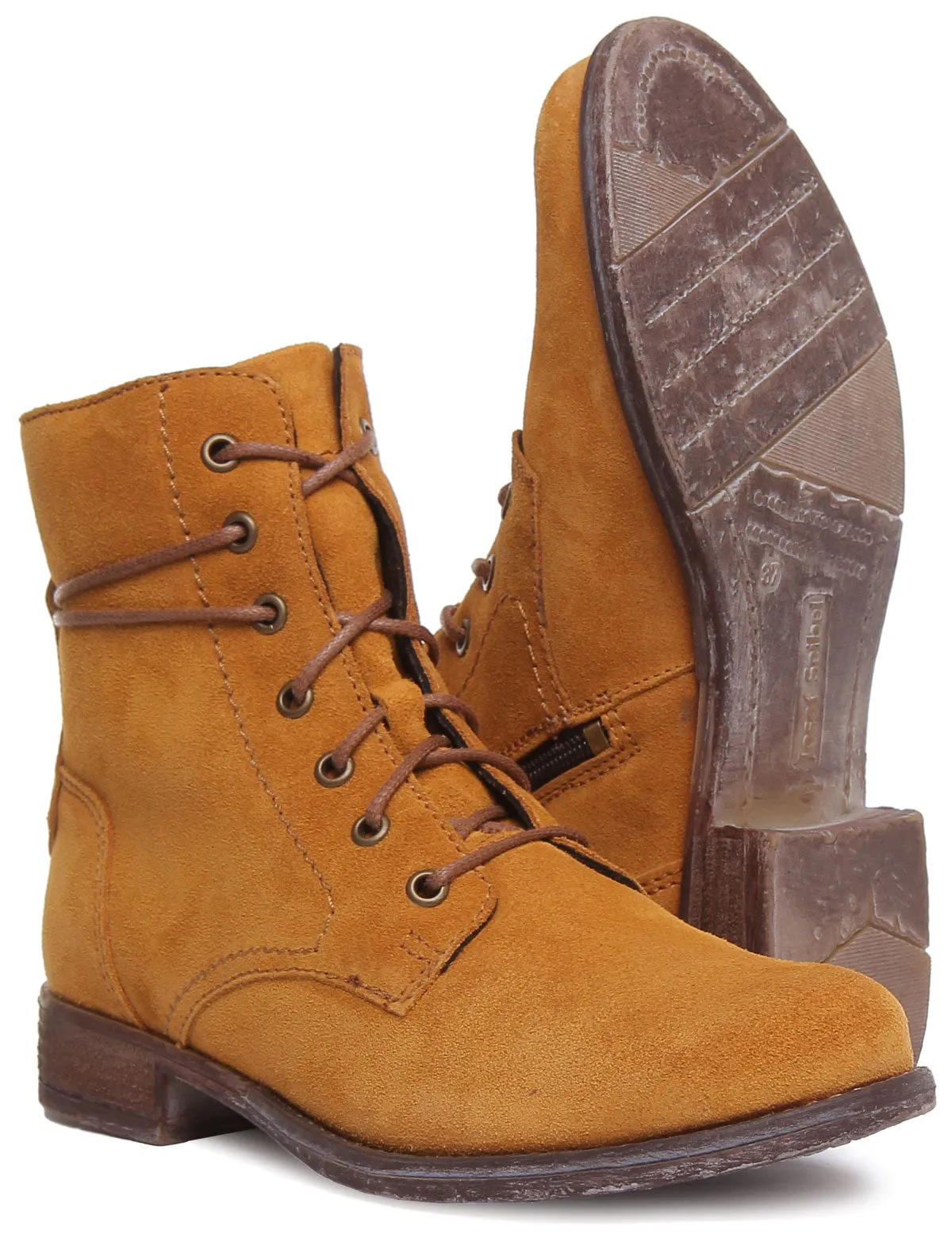 Josef Seibel Sienna 70 Botín de piel con cordones y cremallera lateral para mujer en mostaza