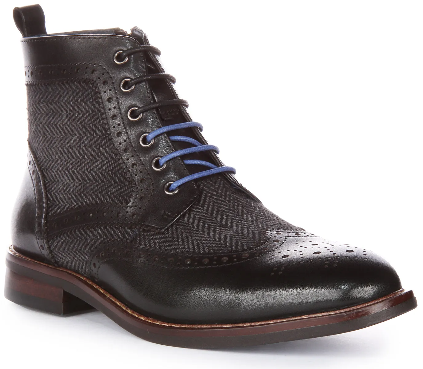 JUSTINREESS Hi Kennedy W Botín de piel con cordones para mujer en negro