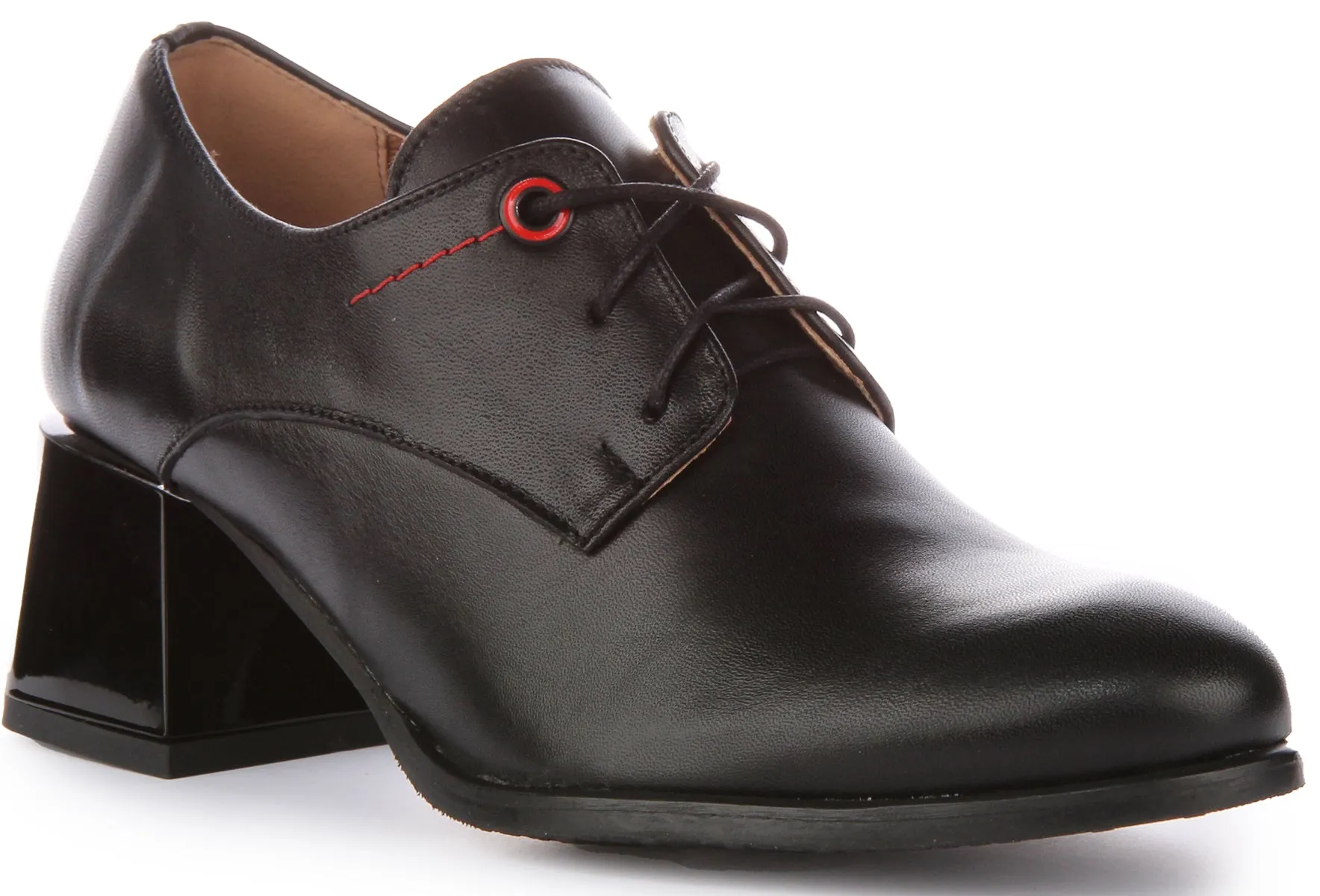 JUSTINREESS Iris Zapatos Oxford con cordones de cuero de 2 pulgadas de tacón para mujer en marrón tostado