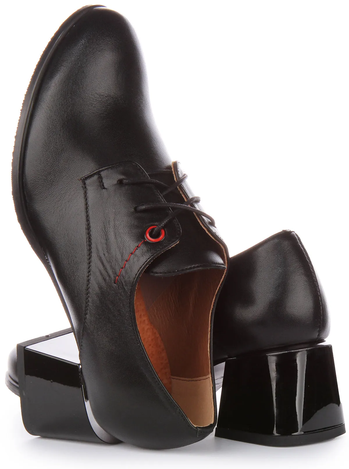 JUSTINREESS Iris Zapatos Oxford con cordones de cuero de 2 pulgadas de tacón para mujer en marrón tostado