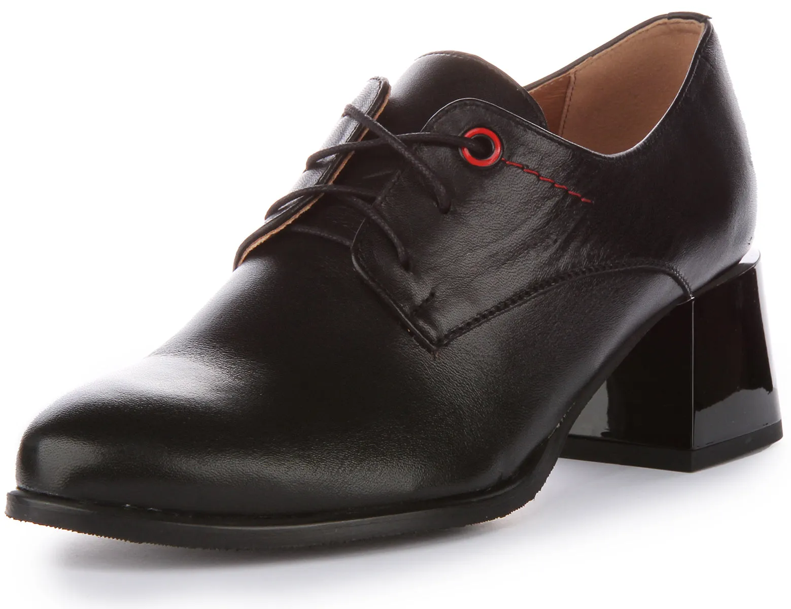 JUSTINREESS Iris Zapatos Oxford con cordones de cuero de 2 pulgadas de tacón para mujer en marrón tostado