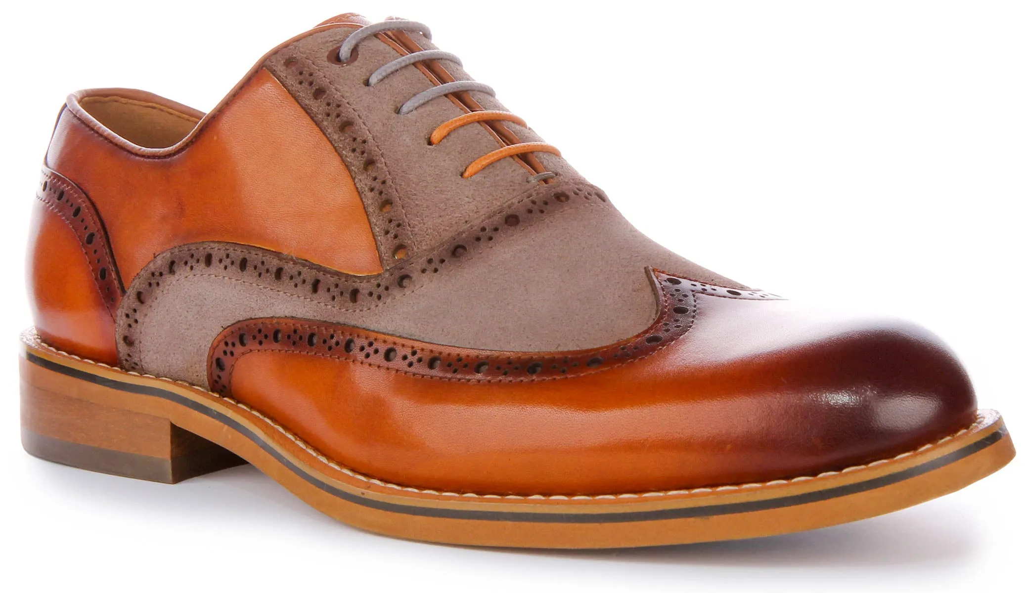 JUSTINREESS Santiago Zapatos brogue de cordones de cuero de dos tonos para hombre en marrón azul