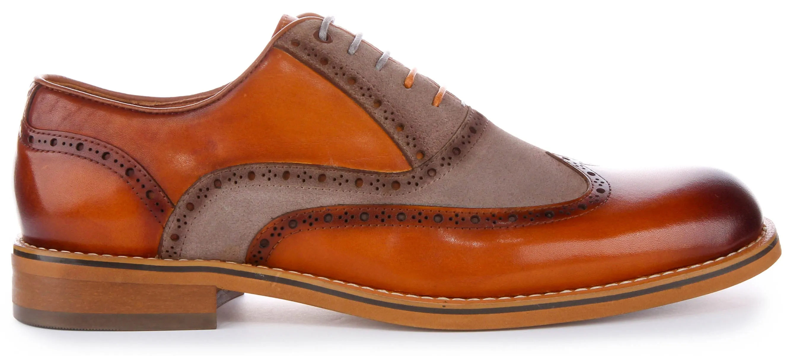 JUSTINREESS Santiago Zapatos brogue de cordones de cuero de dos tonos para hombre en marrón azul
