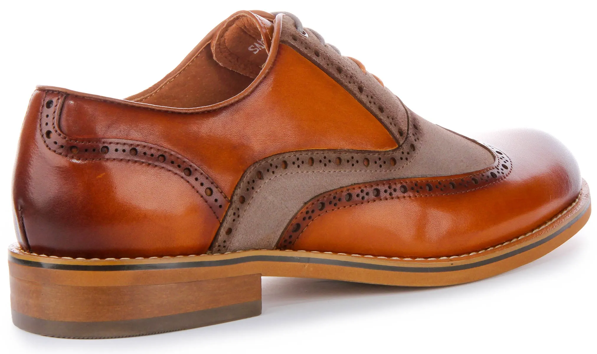 JUSTINREESS Santiago Zapatos brogue de cordones de cuero de dos tonos para hombre en marrón azul
