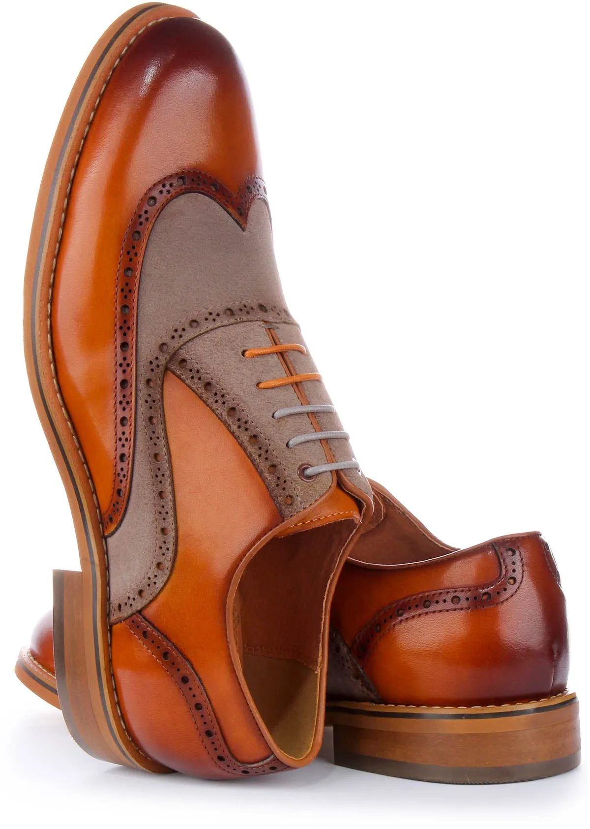 JUSTINREESS Santiago Zapatos brogue de cordones de cuero de dos tonos para hombre en marrón azul