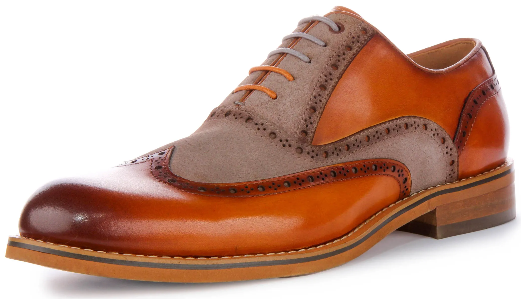 JUSTINREESS Santiago Zapatos brogue de cordones de cuero de dos tonos para hombre en marrón azul