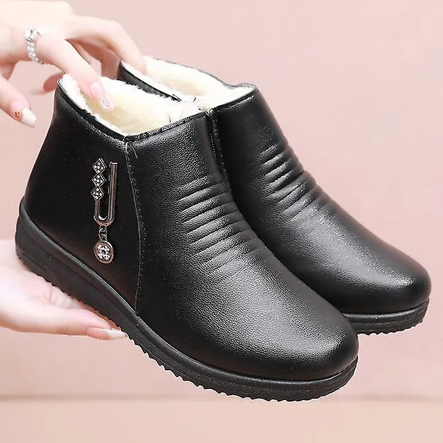 Ladies Genuine Leaather Ankle Boots Winter Plush Womens Shoes 2023 Fashion Vintage Oxford Flats Female Boats
