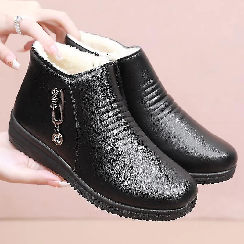 Ladies Genuine Leaather Ankle Boots Winter Plush Womens Shoes 2023 Fashion Vintage Oxford Flats Female Boats