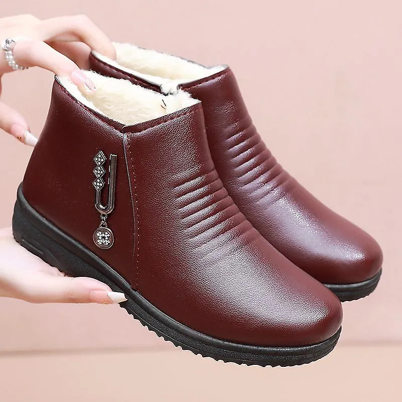 Ladies Genuine Leaather Ankle Boots Winter Plush Womens Shoes 2023 Fashion Vintage Oxford Flats Female Boats