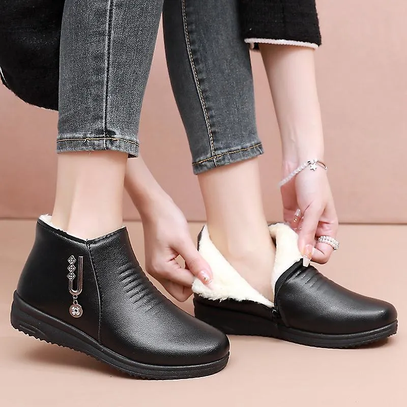 Ladies Genuine Leaather Ankle Boots Winter Plush Womens Shoes 2023 Fashion Vintage Oxford Flats Female Boats