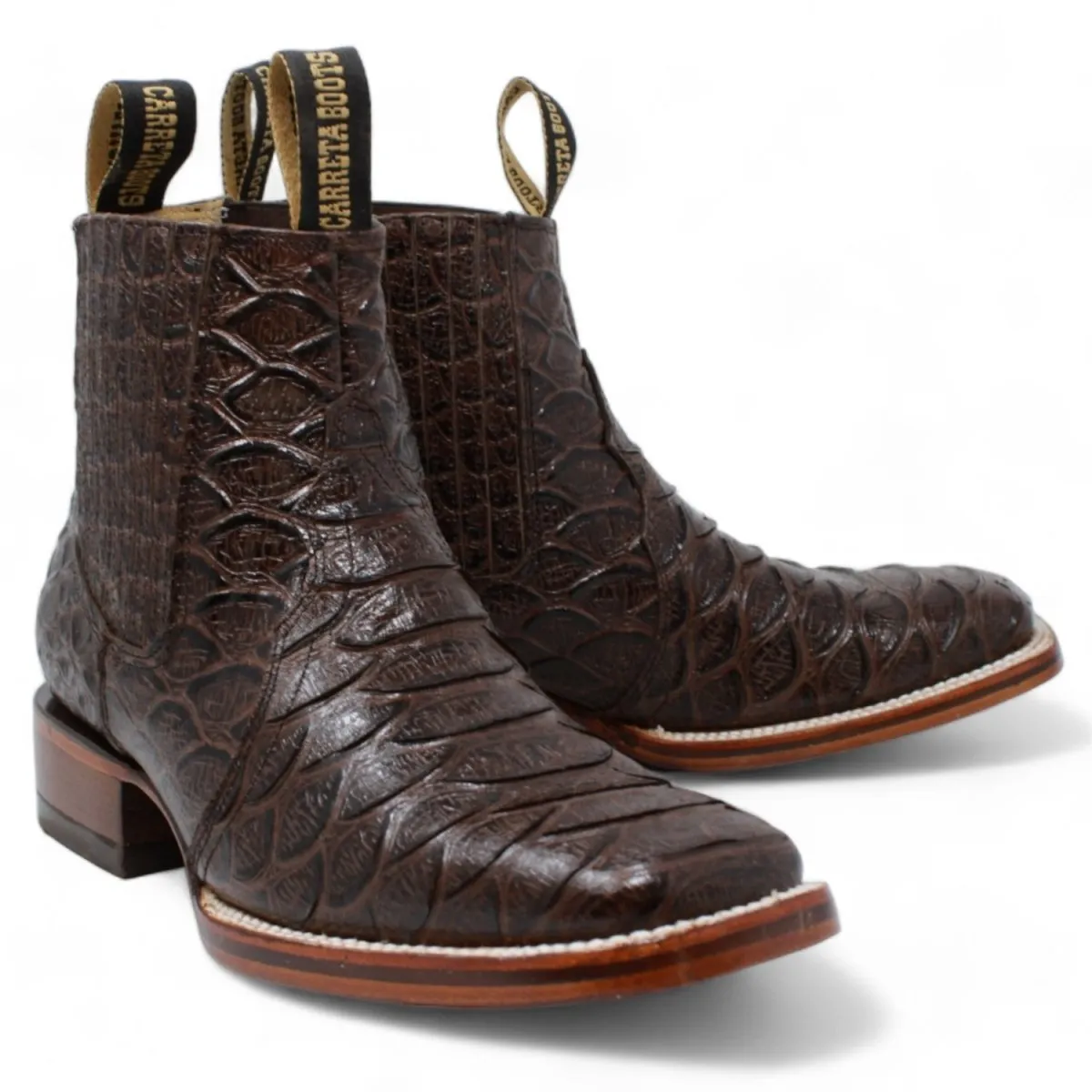 Men's Square Toe Ankle Boots Jumbo Python Print Brown
