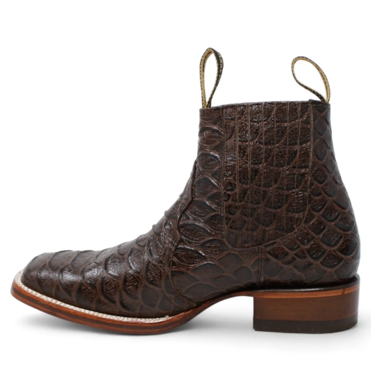 Men's Square Toe Ankle Boots Jumbo Python Print Brown