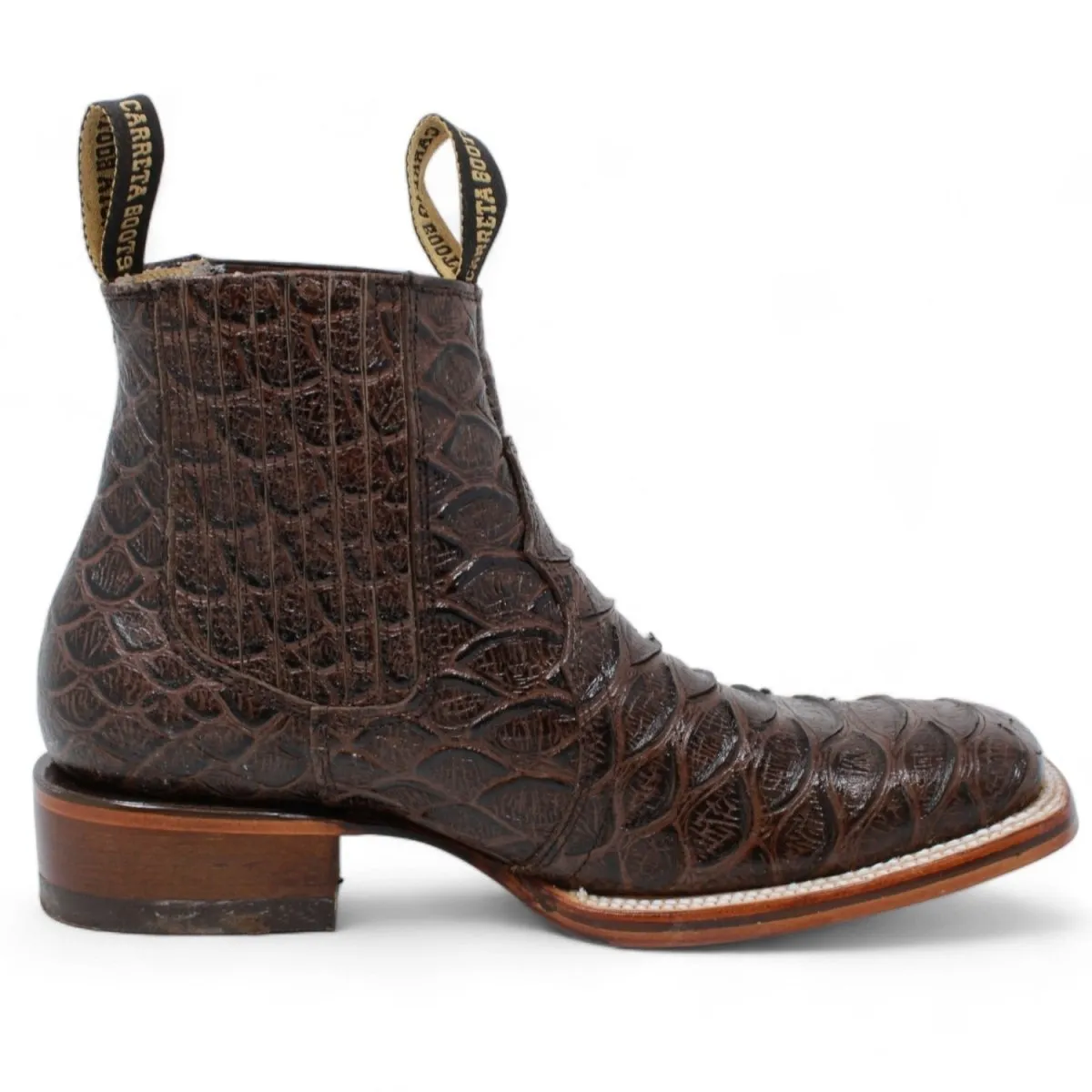 Men's Square Toe Ankle Boots Jumbo Python Print Brown