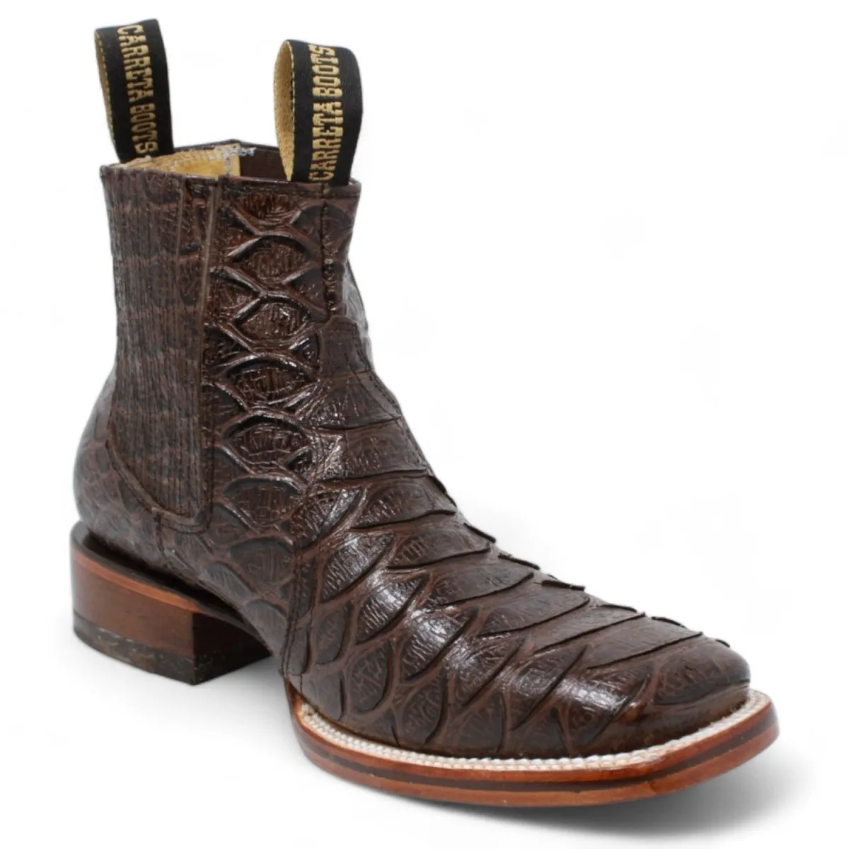Men's Square Toe Ankle Boots Jumbo Python Print Brown