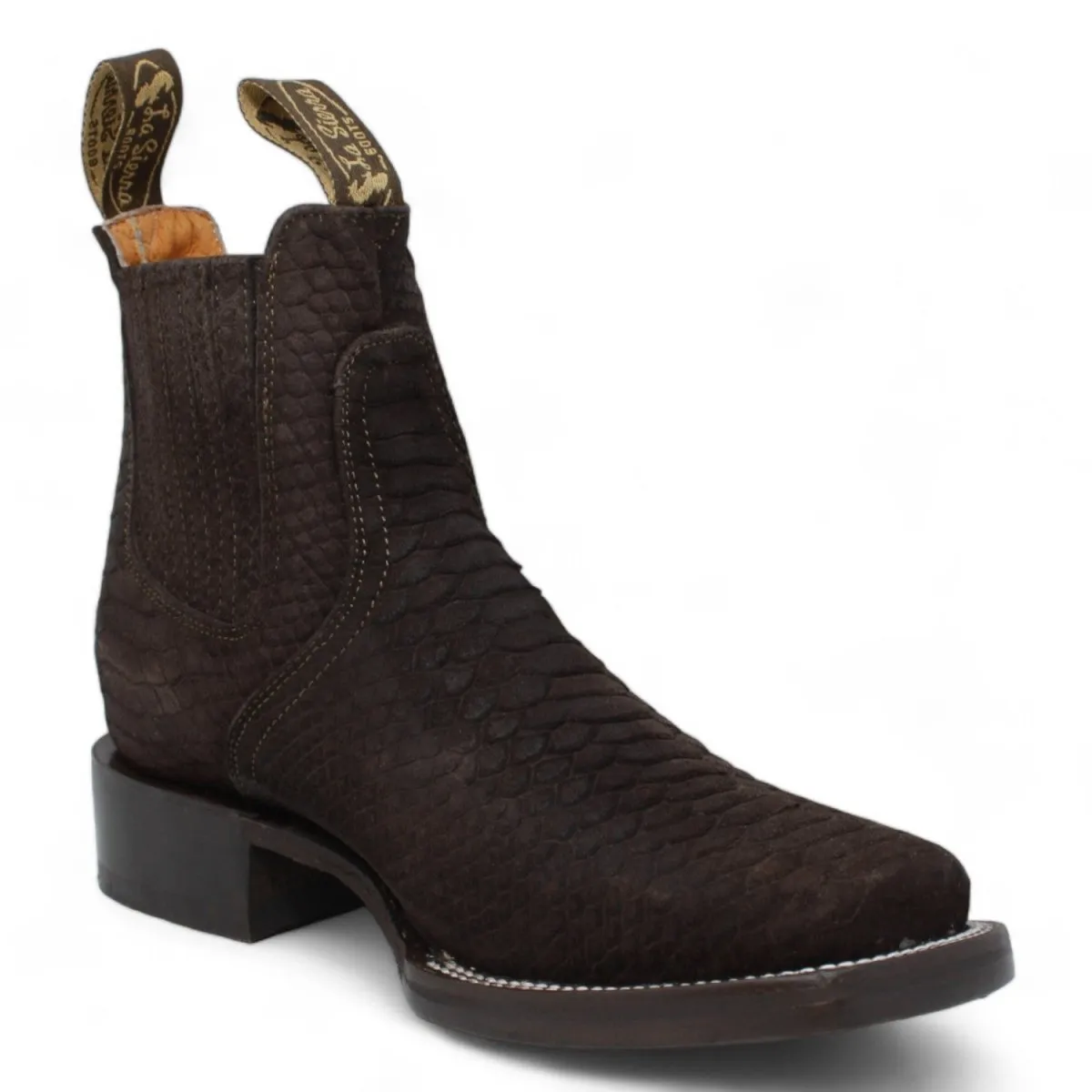 Men's Square Toe Ankle Boots Python Print Brown