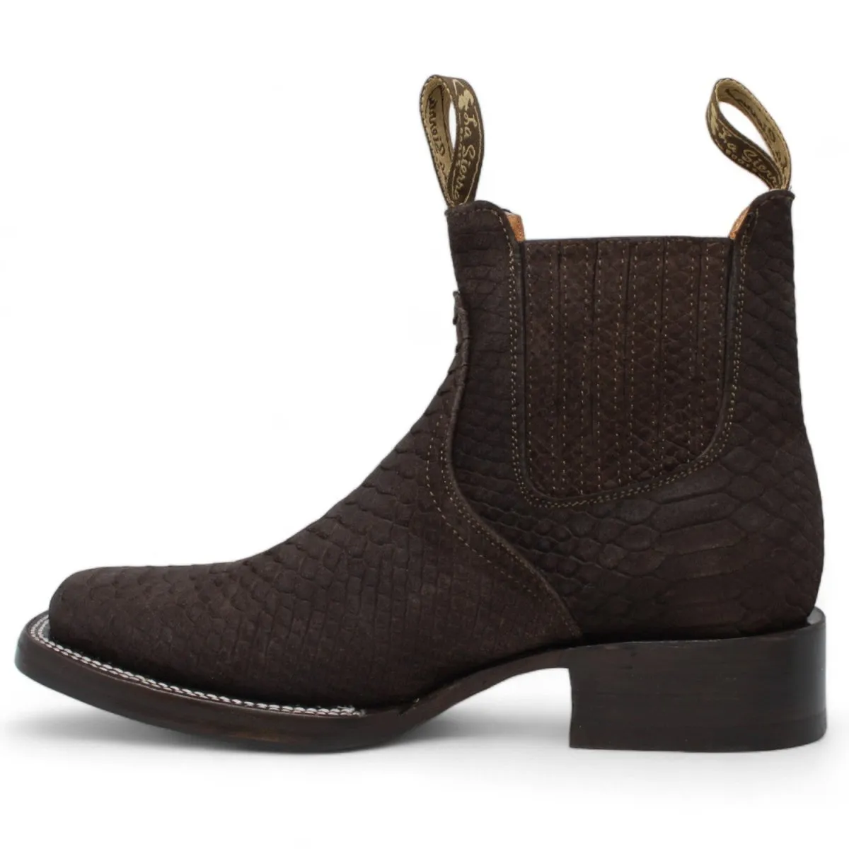 Men's Square Toe Ankle Boots Python Print Brown