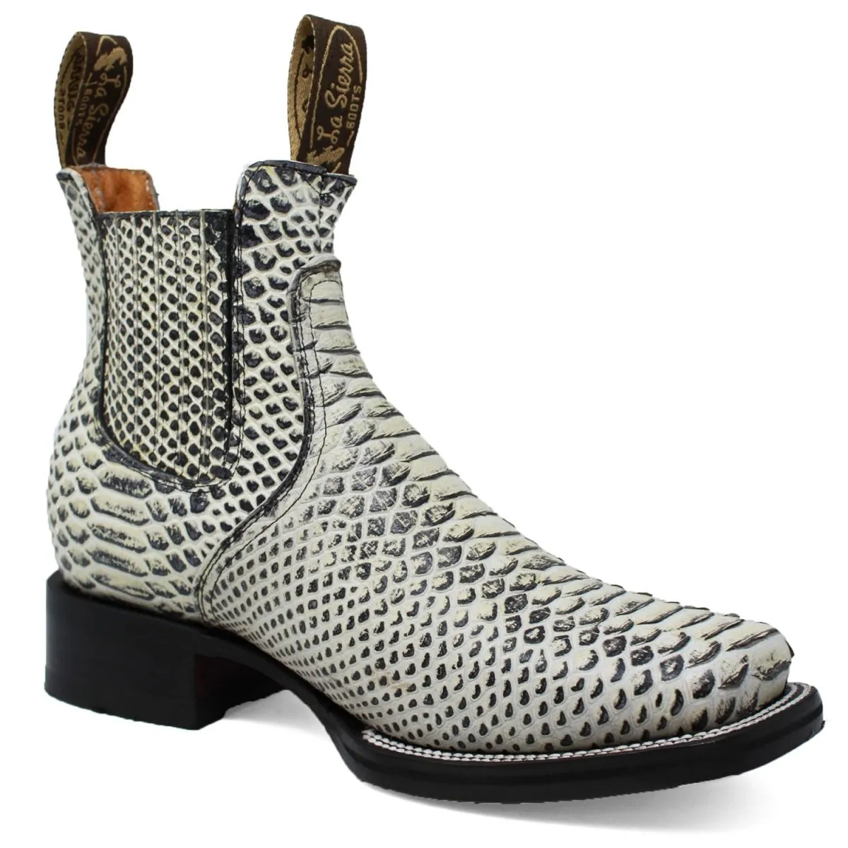 Men's Square Toe Ankle Boots Python Print Brown