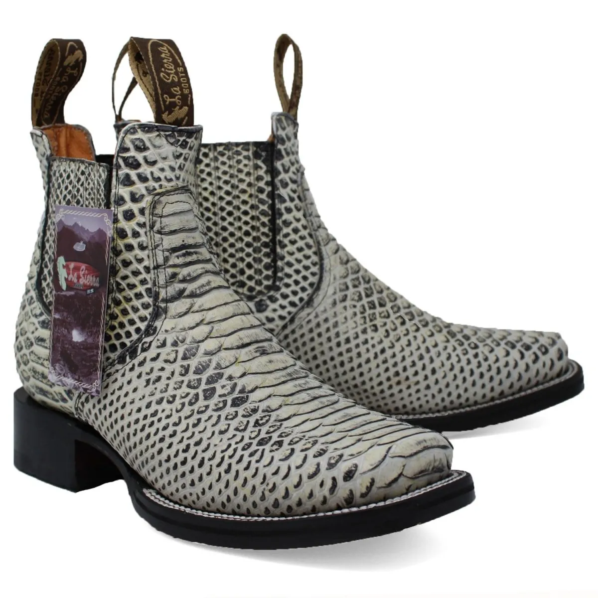 Men's Square Toe Ankle Boots Python Print Brown