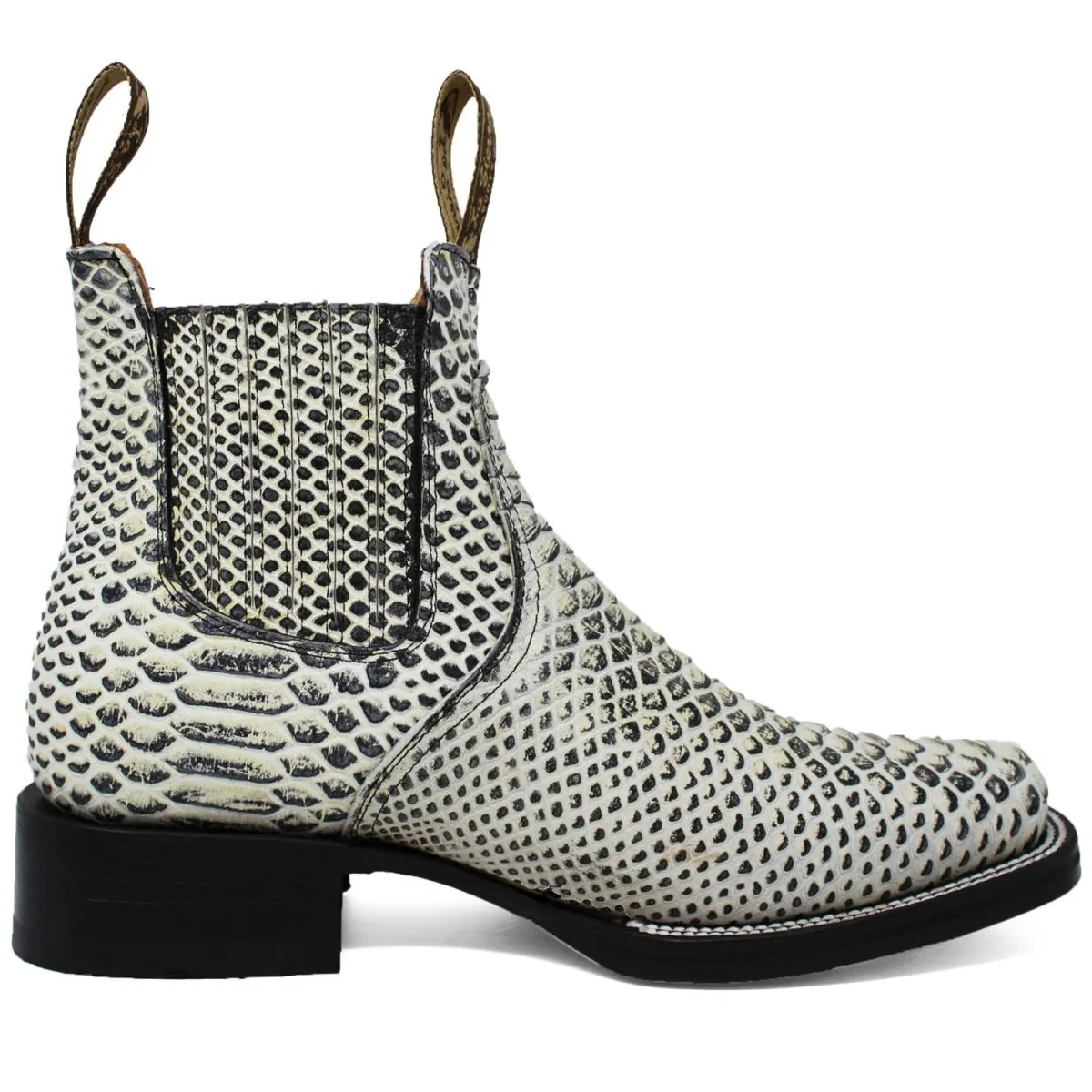 Men's Square Toe Ankle Boots Python Print Brown