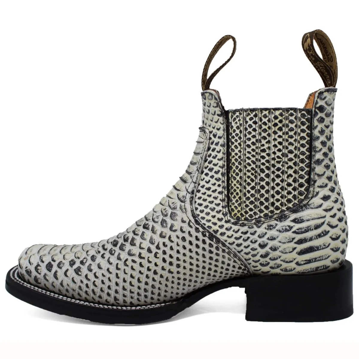 Men's Square Toe Ankle Boots Python Print Brown