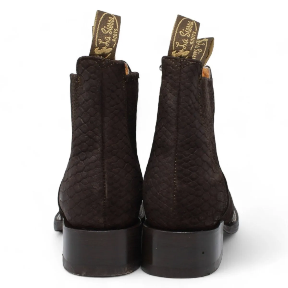 Men's Square Toe Ankle Boots Python Print Brown