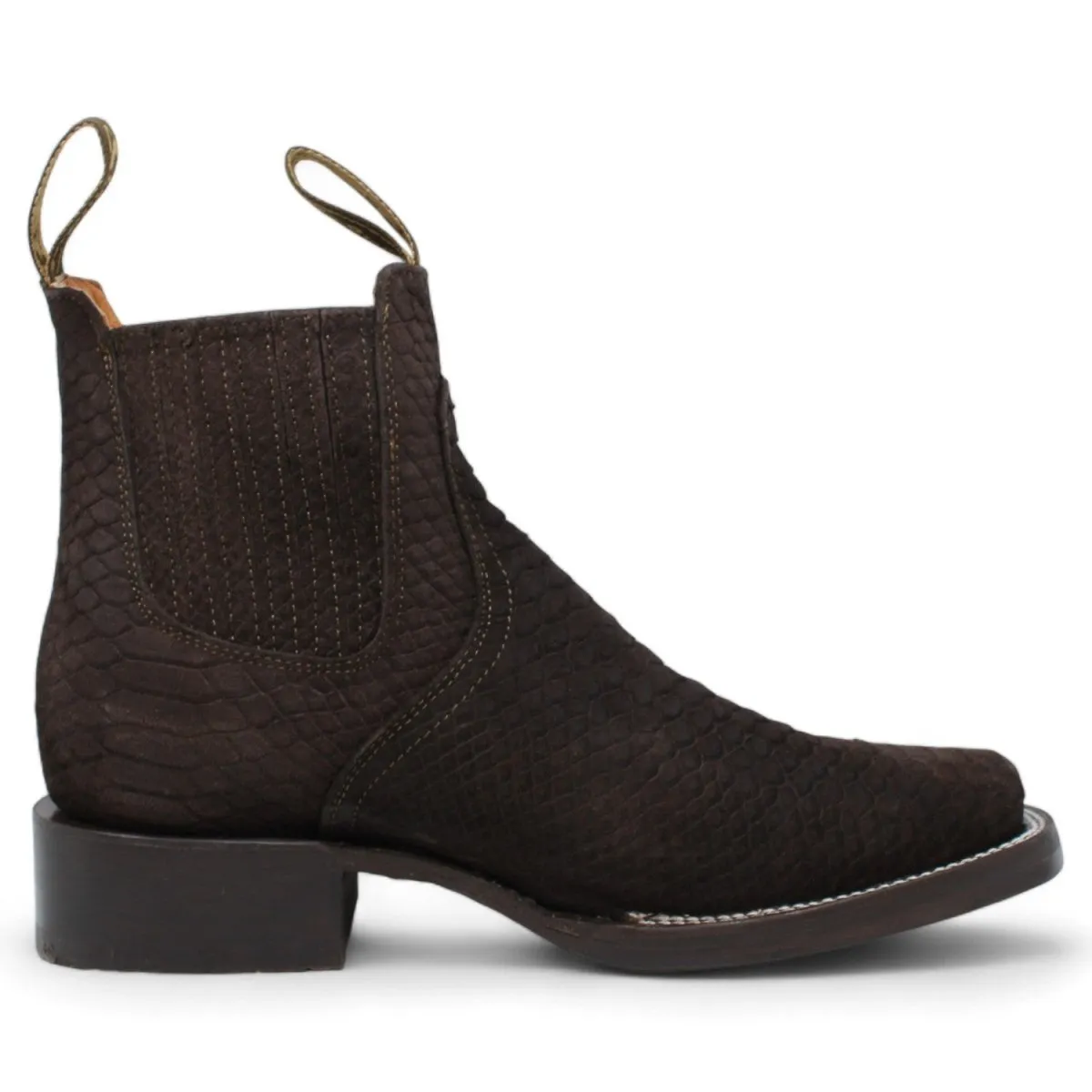 Men's Square Toe Ankle Boots Python Print Brown