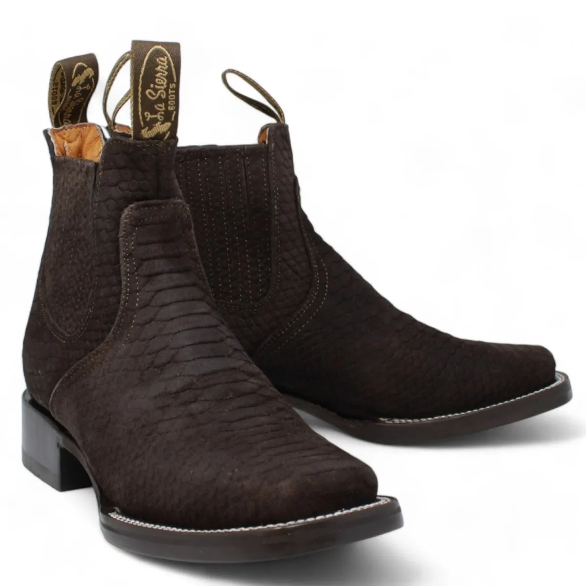 Men's Square Toe Ankle Boots Python Print Brown
