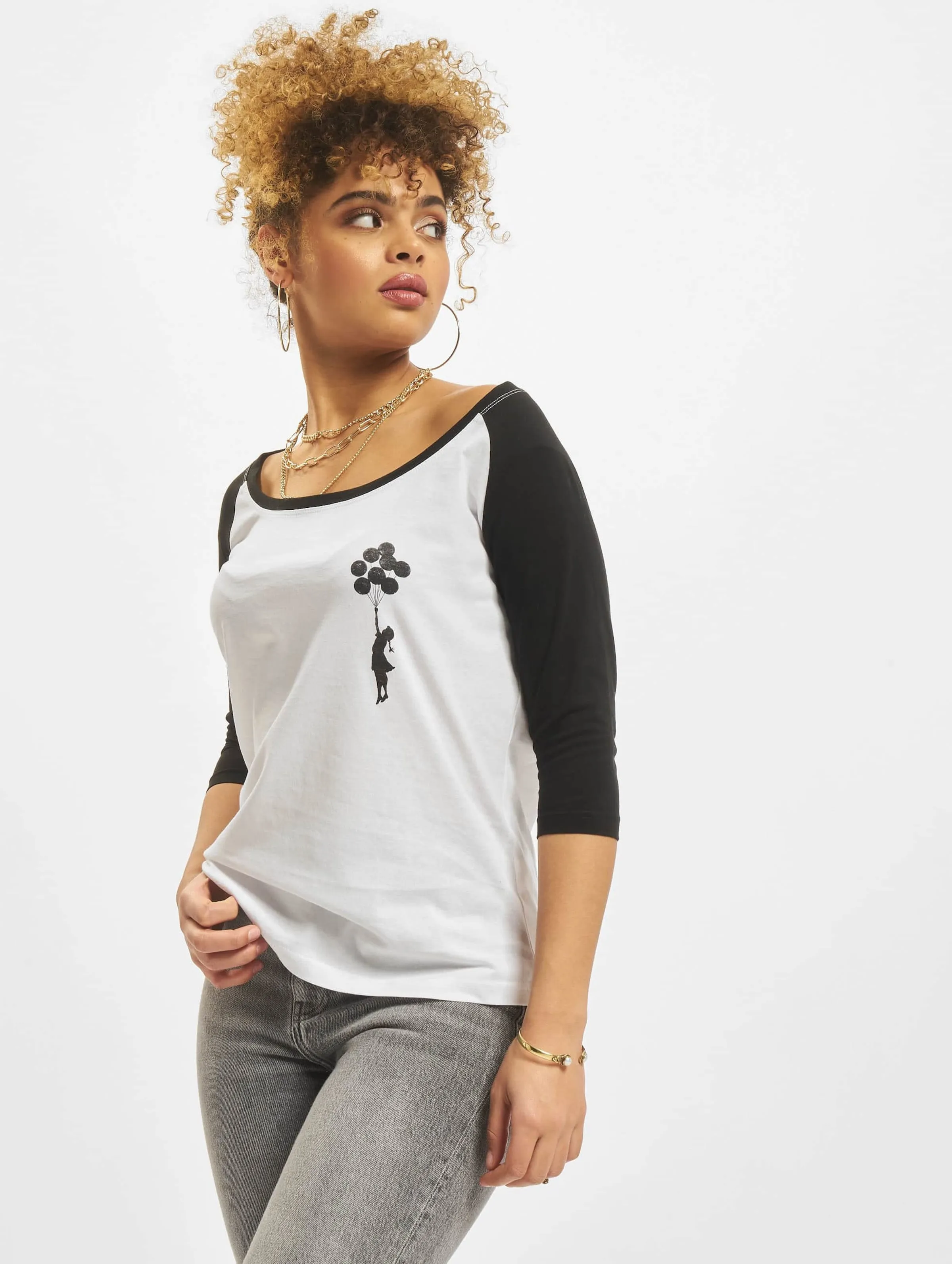 MERCHCODE LADIES BRANDALISED  BANKSYÂ´S GRAFFITI BALLOONS RAGLAN TEE