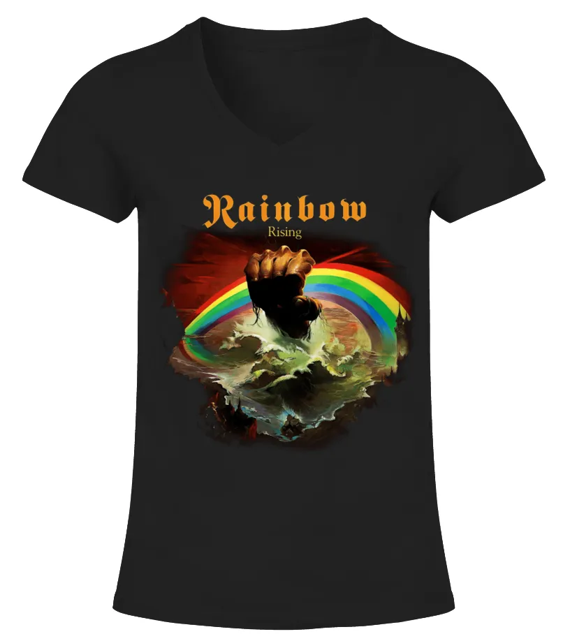 MET200013BK. RAINBOW  RISING (2) CAMISETA CUELLO PICO MUJER