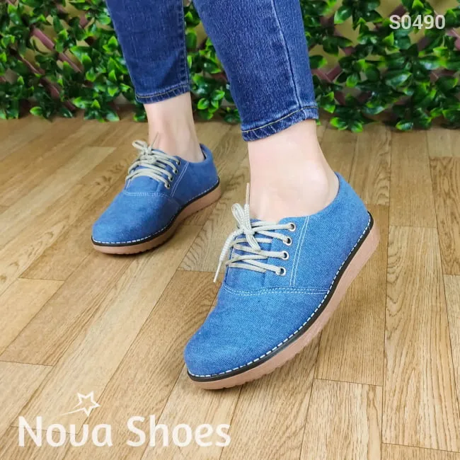 Mocasin Bajo con Cordones hecho de Tela de Jean
