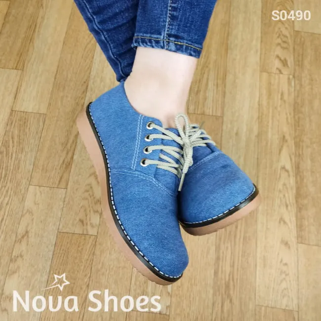 Mocasin Bajo con Cordones hecho de Tela de Jean
