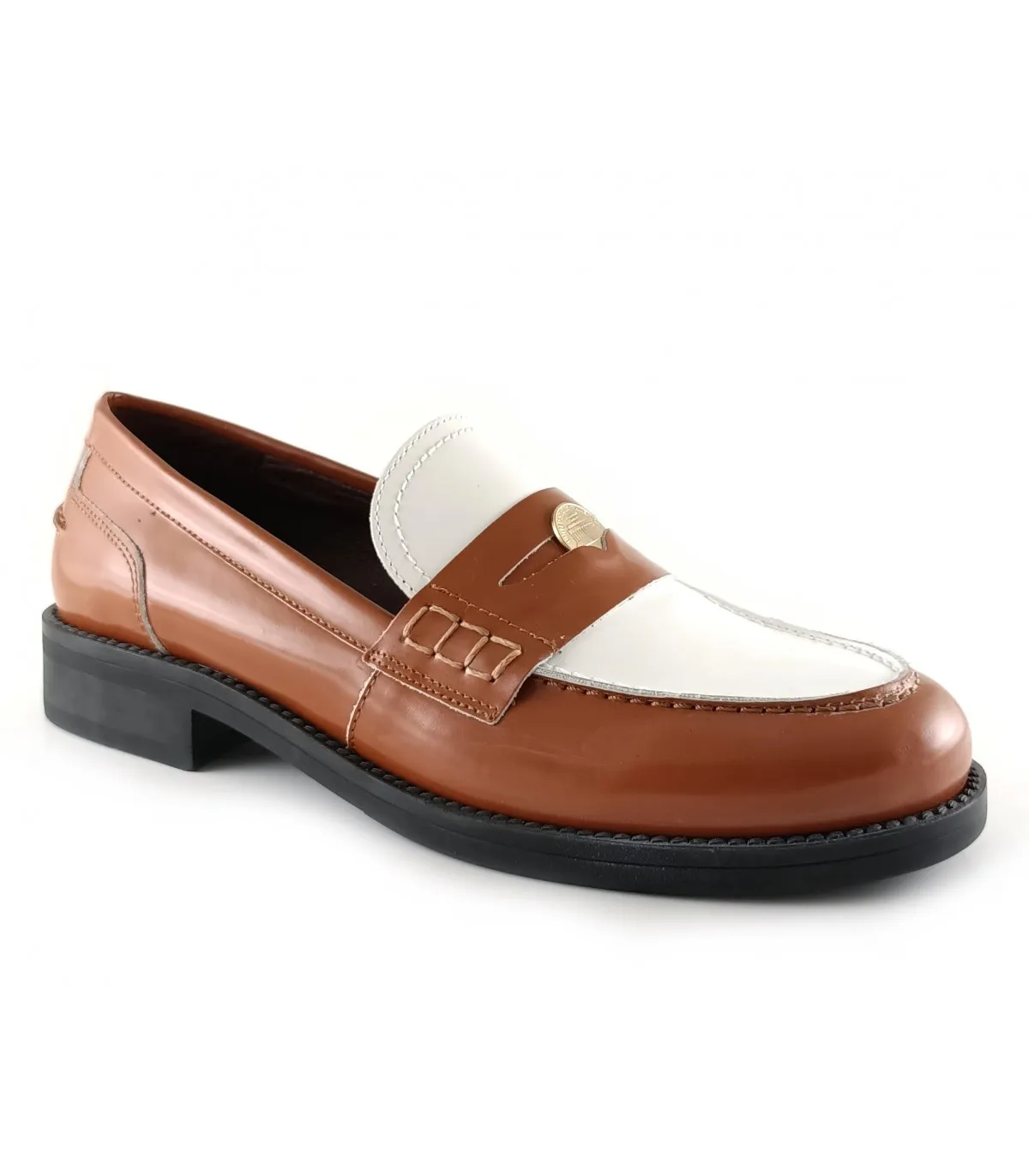 Mocasín combinado en cuero y blanco