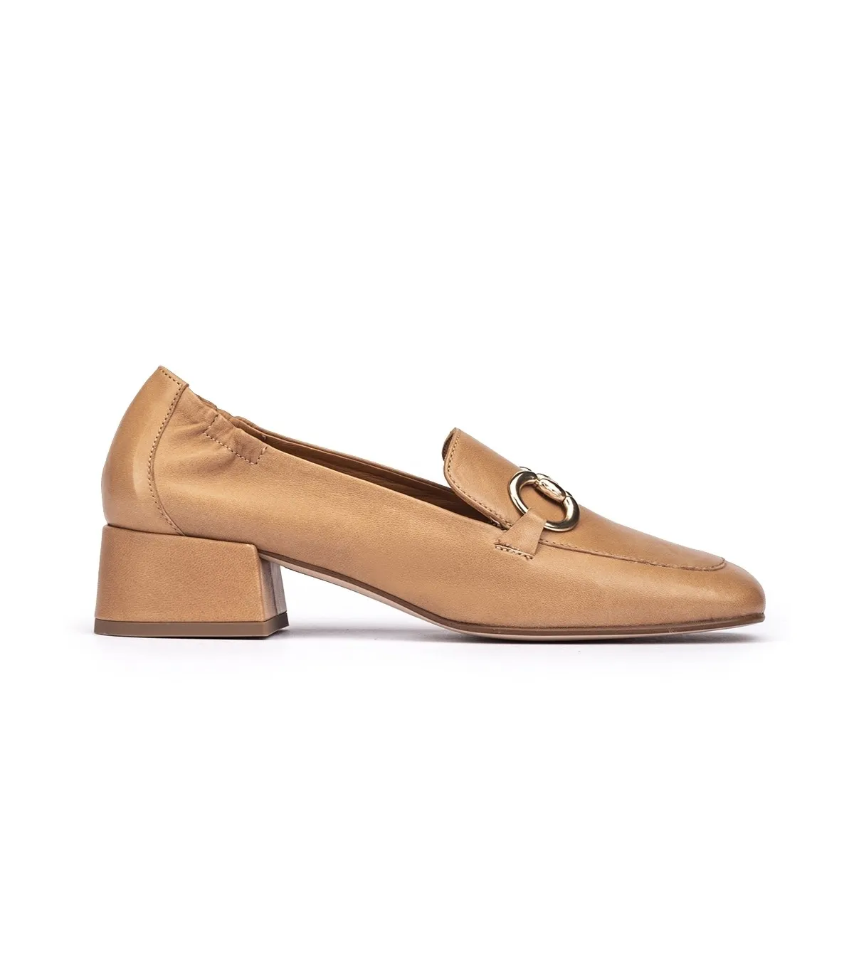 Mocasín para mujer con estribo en piel camel