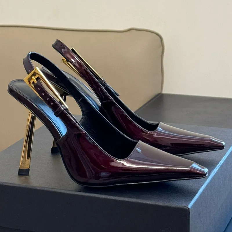 Mujeres Sandalias Mirror de calidad Mujeres Lee Slingback Bombas en cuero de diseño de cuero esmaltado Tamaños de zapatos de noc