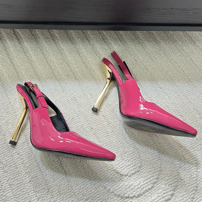 Mujeres Sandalias Mirror de calidad Mujeres Lee Slingback Bombas en cuero de diseño de cuero esmaltado Tamaños de zapatos de noc