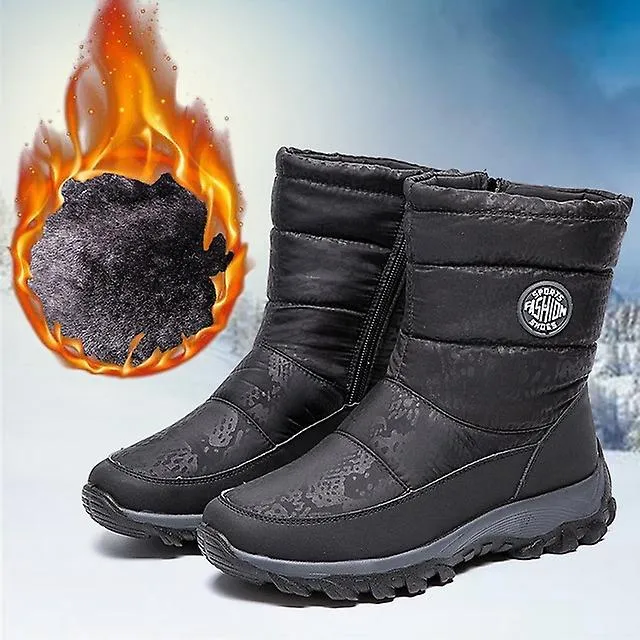 New Women Snow Shoes Zipper Women's Winter Ankle Shoes Warm Boots For Women Warterproof Plush Warm Boots Woman Black Large S