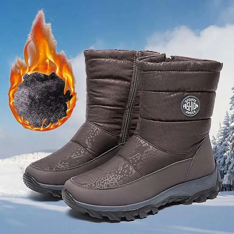 New Women Snow Shoes Zipper Women's Winter Ankle Shoes Warm Boots For Women Warterproof Plush Warm Boots Woman Black Large S