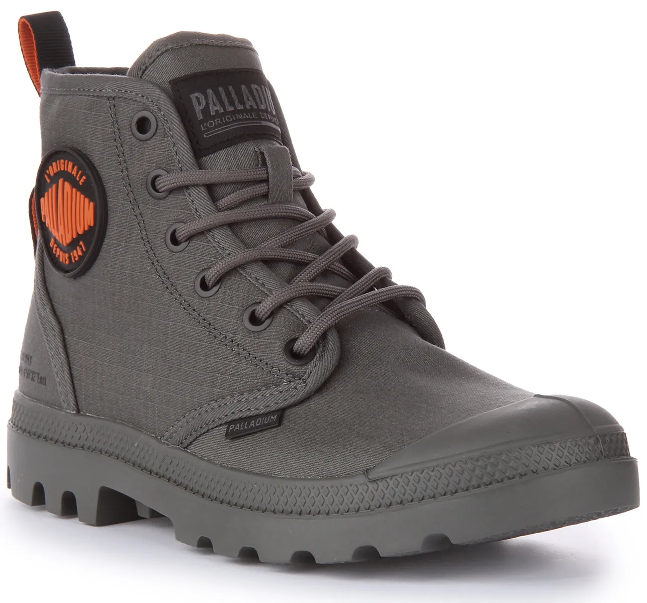 Palladium Pampa Hi Supply RS Botín con cordones de lona de algodón vegano para en metal de cañón