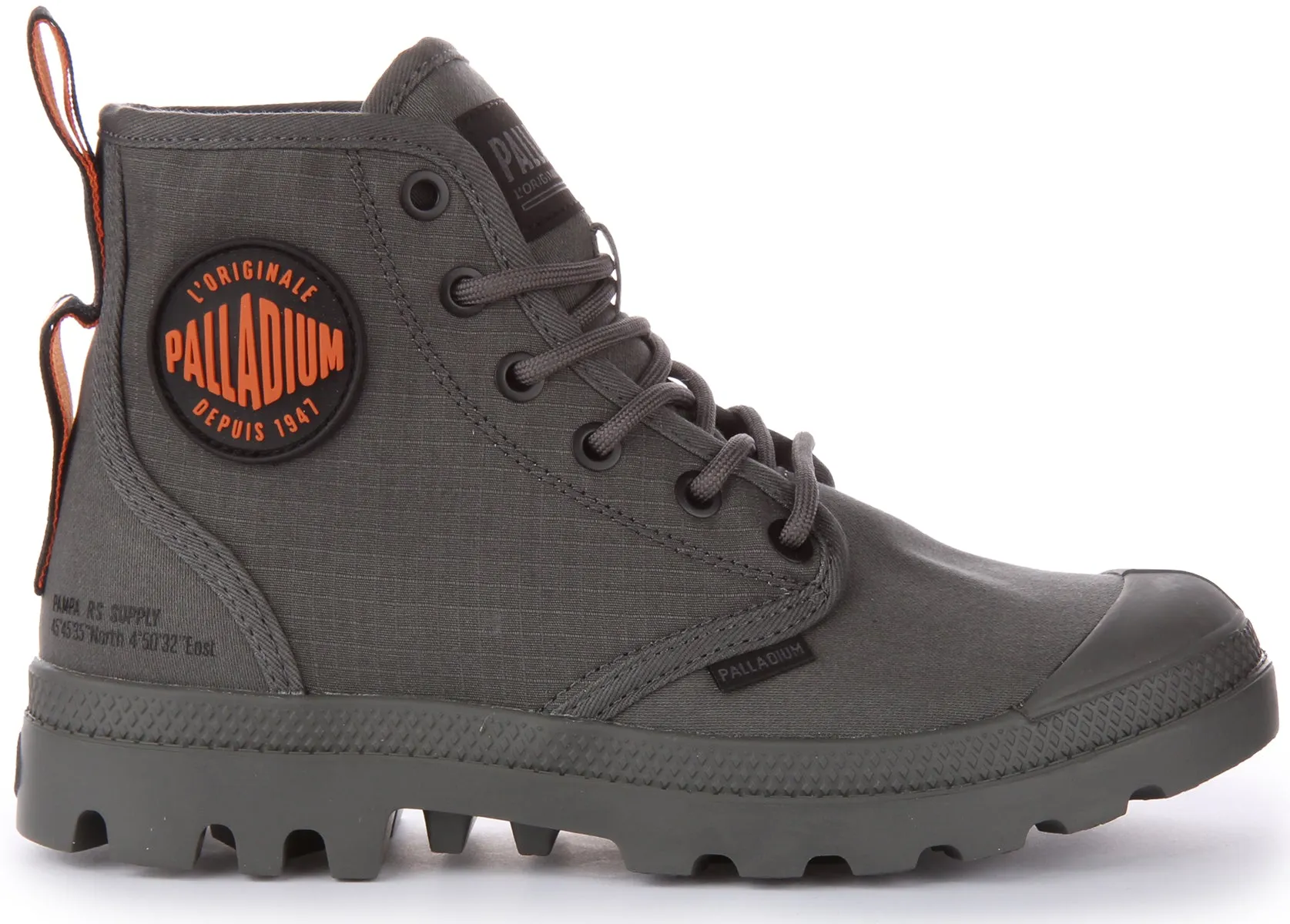 Palladium Pampa Hi Supply RS Botín con cordones de lona de algodón vegano para en metal de cañón