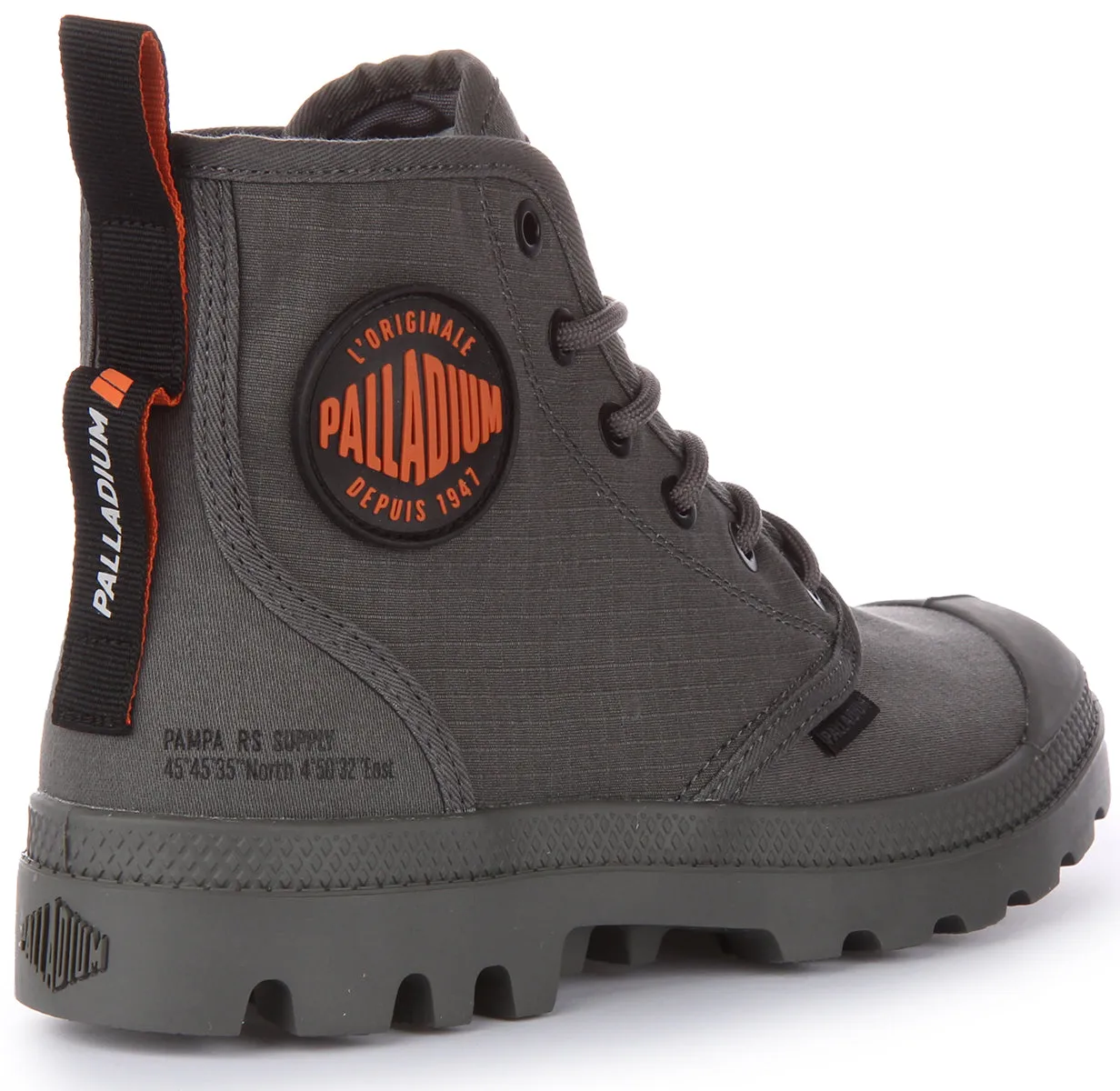 Palladium Pampa Hi Supply RS Botín con cordones de lona de algodón vegano para en metal de cañón