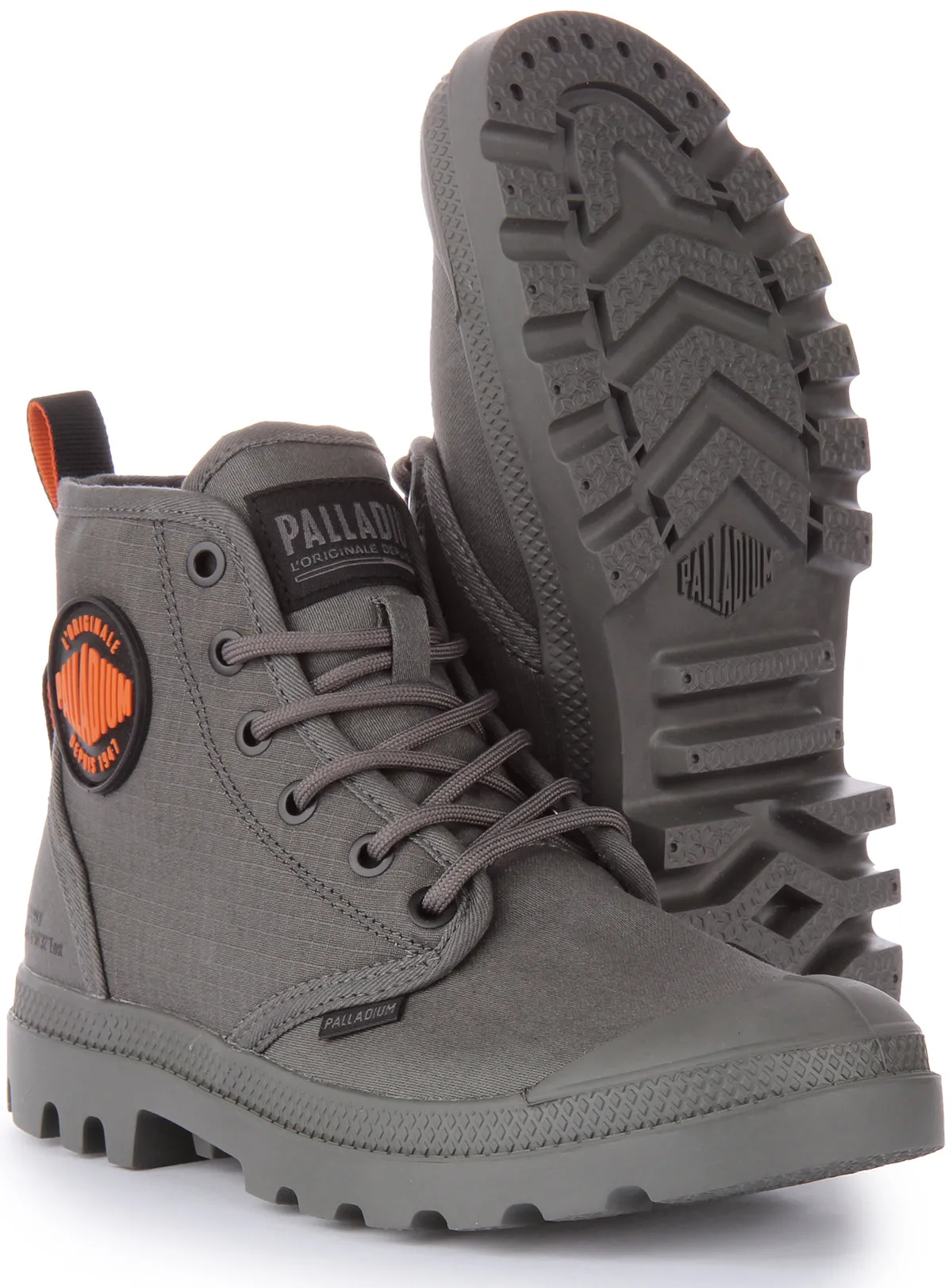 Palladium Pampa Hi Supply RS Botín con cordones de lona de algodón vegano para en metal de cañón