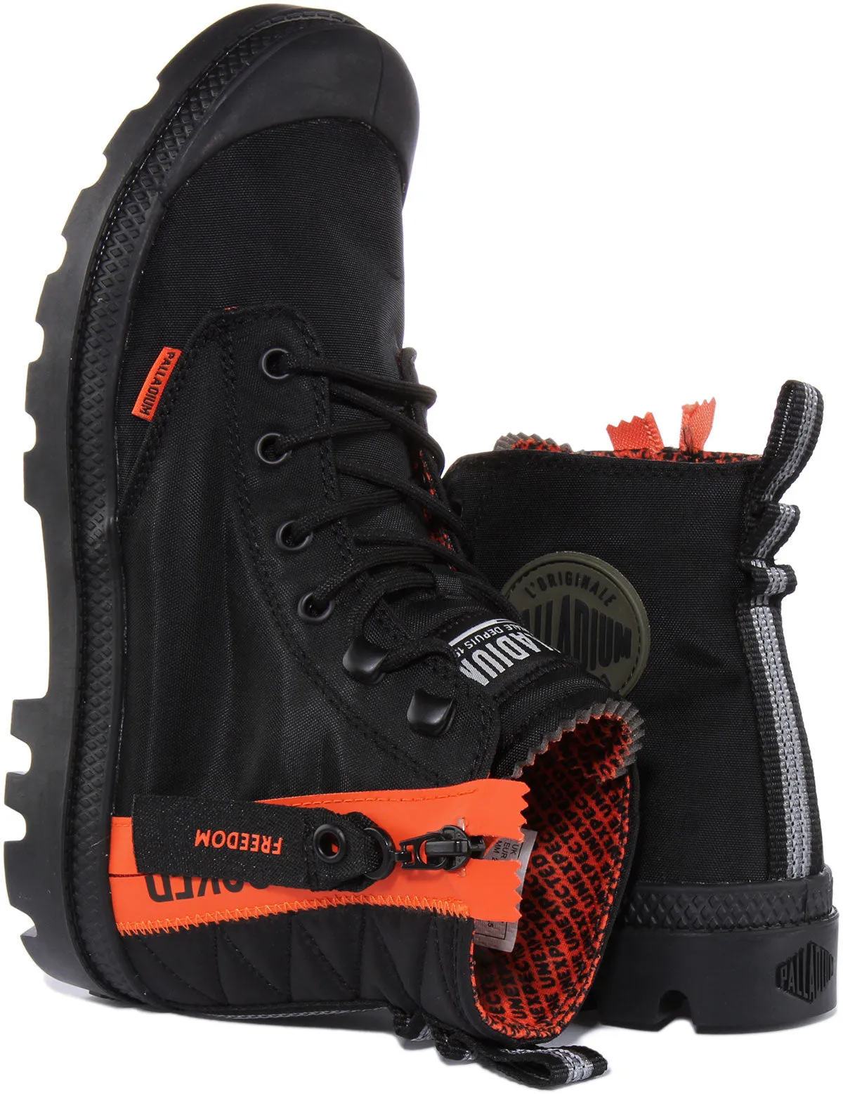Palladium Pampa Unlocked Botín de nylon con cordones y cremallera lateral para en negro